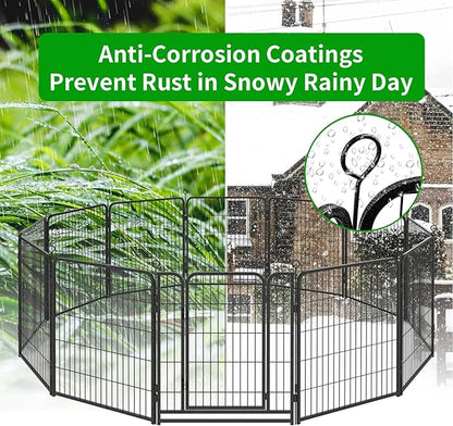 Dog Playpen Outdoor Extra Wide 12 Piece Panels Heavy Duty Anti-Rust Coating-Strengthened Dog Fence 40" Height with Doors Portable for RV Camping Yard, Total 32FT, 79 Sq.ft, Snowy Black