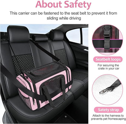 Large Cat Carrier, Pet Carrier, Dog Carrier for Small Dogs, Cat Carrier Soft, Collapsible Large Pet Carrier for Traveling Indoor and Outdoor Uses - Pink 20"x13"x13"