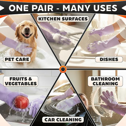 Cat & Dog Washing Gloves for Bathing – 2-in-1 Design Dog Scrubbing Gloves for Grooming, Massaging, and Paw Cleaning