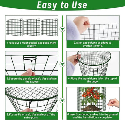 Convivium Plant Protectors from Animals 6 Packs, 13 x 12 in Metal Chicken Wire Cloche Plant Cages for Outdoor Plants, Garden Fencing Animal Barrier with Detachable Dome Lid, Stakes & Zip Ties