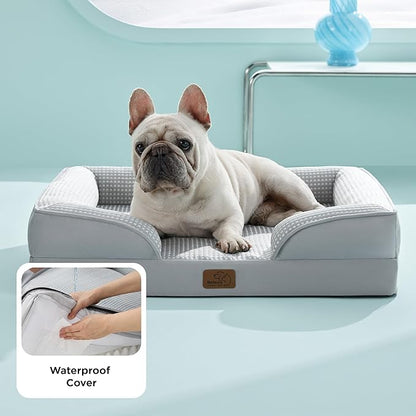 Bedsure Orthopedic Dog Bed Medium Size Dogs - Washable Medium Dog Cat Bed Waterproof, Comfort Pet Couch Sofa with Washable Removable Cover, Pets Bed with Nonskid Bottom, Cooling Grey, 28"