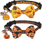 ADOGGYGO Halloween Cat Collars with Bow Bell, Black Orange Pumpkin Bowtie, Breakaway Halloween Collars for Cats Kittens