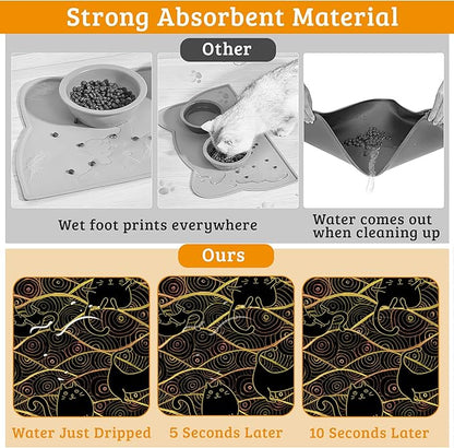 Japanese Cats Feeding Mat,Absorbent Quick-Dry Cat Dog Food and Water Bowl Mats,Non-Slip Rubber Backing Mat,Cat Dog Accessories Supplies 16" x 24"