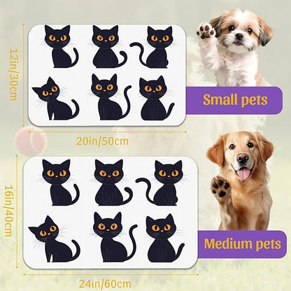 Cute Black Cats Pet Feeding Mat, Absorbent Dog and Cat Bowl Pad, Fast Dry, Non-Slip Back – 16x24 Inch