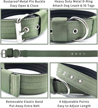 Heavy Duty Tactical Dog Collar - 1.5" Width Military Durable Thick Nylon with Adjustable Metal D Ring & Buckle Working Training K9 Collar for Medium Large Dogs (S(14"-17"), Army Green)