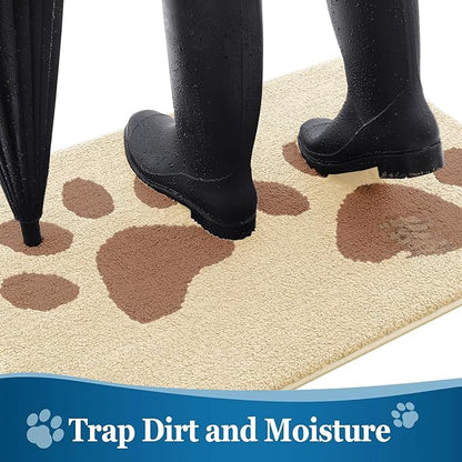 Buganda Dog Door Mat for Muddy Paws, Absorbent Dirt Trapper Washable Indoor Doormats, Non Slip Low-Profile Mud Mat for Dogs, Front Entrance Doormat for Inside Floor (36x24 Inches, Light Beige)
