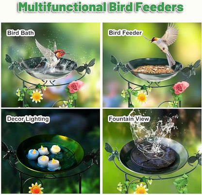 HONGLAND 36.5" Metal Bird Bath with Trellis, Outdoor Garden Birdbath with Detachable Bowl & Climbing Plant Support, Decorative Bird Feeder Station with Bee for Yard, Patio, Fence