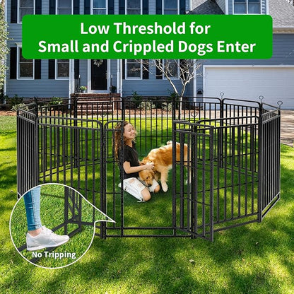 Heavy Duty Dog Playpen: 32 Steel Panels 47" Height, Square Steel Pipe with Reinforced Crossbars, 71FT 406 Sq.ft Portable Fence for Yard RV Camping, Snowy Black