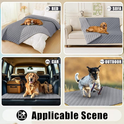 Smiry Waterproof Dog Bed Cover Blanket, Soft Reversible Pet Blanket, Washable Leakproof Cats Dogs Couch Cover for Sofa, Couch, Furniture (82x82 Inch, Grey/Light Grey)