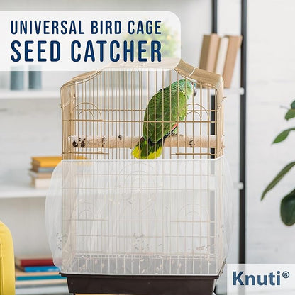 Universal Bird Cage Seed Catcher Universal Mesh Skirt Cover Stretchy Small Animal Cages Cover Pet Removable Durable Protector (White, Extra Small)