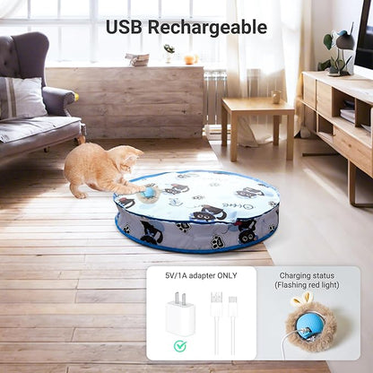 Interactive Cat Toys for Indoor Cats Automatic Motion Activated Moving Ball Hide and Seek Game for Indoor, Cat Balls with 28 Inch Play Mat