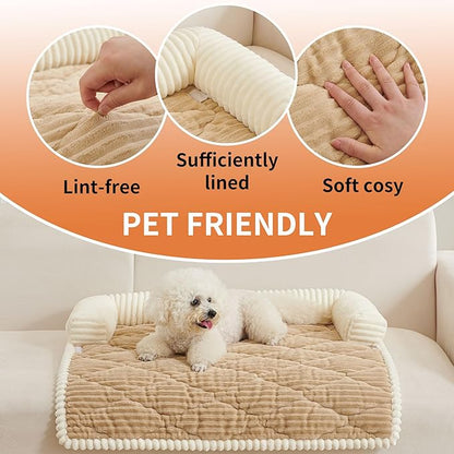 HAOMAIJIA Dog Couch Bed for Medium Dogs, Non Slip Pet Couch Covers for Sofa Thick Soft Washable Dog Couch Cover Protector All Seasons Universal Dogs and Cats Bed Mat (Khaki, Medium)
