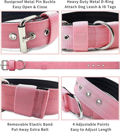 Heavy Duty Tactical Dog Collar - 1.5" Width Military Durable Thick Nylon with Adjustable Metal D Ring & Buckle Working Training K9 Collar for Medium Large Dogs (XL(23"-26"), Pink)