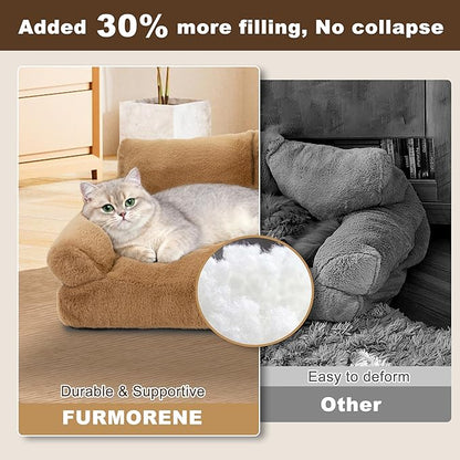 Cat Beds for Indoor Cats, Cat Couch Bed, Cute Cats Sofas for Pets, Small Dog Sofas & Chairs with Removable Washable Cover, Plush Soft Pet Furniture for 10lbs Small Dogs & Cats(Brown)