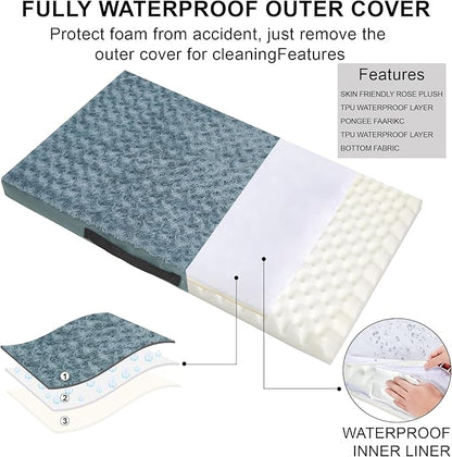 Orthopedic Dog Beds for Crate with Removable Washable Cover Egg-Crate Foam Pet Pad Mat with Anti-Slip Bottom,Waterproof Dog Beds Small Medium Sized，35x18 Inch