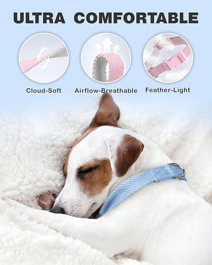 Dynmeow Soft and Breathable Cotton Dog Collar, Durable Adjustable Heavy-Duty Boy Pet Collar with Quick-Release Buckle, Lightweight for Sensitive Skin for Medium and Large Dogs, Light-Blue, M