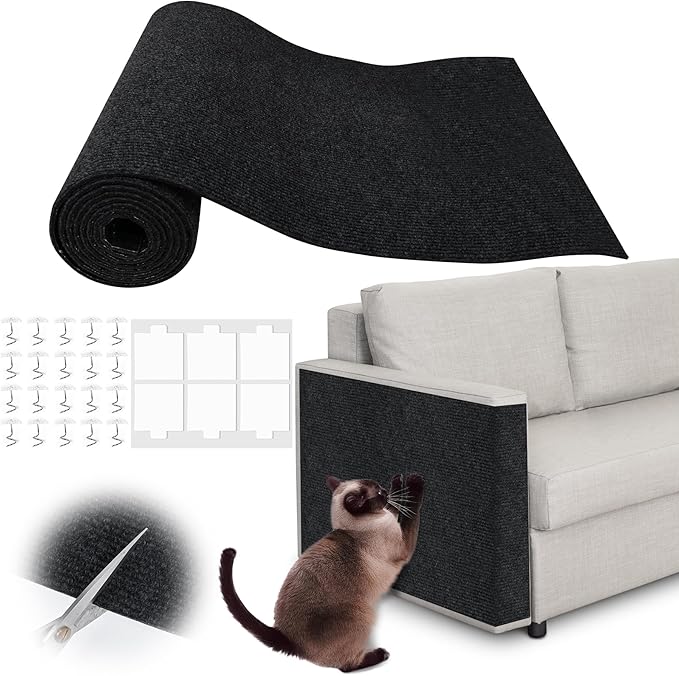 Cat Scratch Furniture Protector - 118" x 13.8" Trimmable Self-Adhesive Cats Claws Scratch Pads, DIY Cat Climbing Couch Protector for Scratch Post Cat Tree Replacement Indoor (Black)