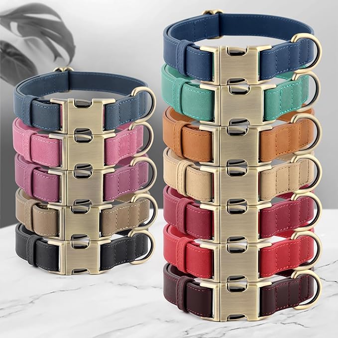 Plutus Pet Genuine Leather Dog Collar – Adjustable Pet Collar with Quick Release Metal Buckle, Soft Real Leather for Small Medium Large Dogs, Heavy Duty & Skin-Friendly (Beige, L)