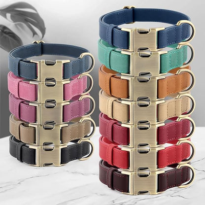 Plutus Pet Genuine Leather Dog Collar – Adjustable Pet Collar with Quick Release Metal Buckle, Soft Real Leather for Small Medium Large Dogs, Heavy Duty & Skin-Friendly (Beige, XS)