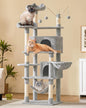 Yaheetech Cat Tree, 67in Large Tower w/ 3 Removable Teaser Sticks, 2 Kitten-Ear Shaped Perches, 2 Condos, Hammock, Scratching Post, Multi Level Pet House, Light Gray