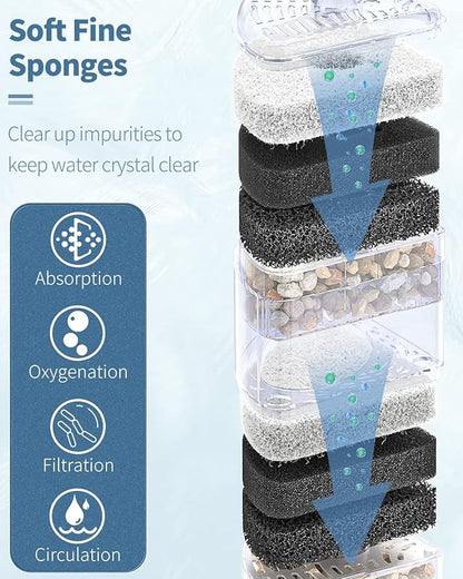 Pawfly Aquarium Corner Sponge Filter Quiet Small Fish Bio Foam Filter with Natural Stones Gravels and Ceramic Rings for Betta Fry Shrimp Fish Tanks up to 50 Gallons (Air Pump Not Included)