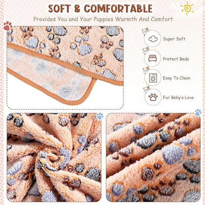 Tatuo 4 Pcs Dog Blanket for Pet Cat Blankets Indoor Puppy Teething Stuff Toys Paw Print Fleece Soft Blanket Sleep Mat for Guinea Pig Cage(White, Coffee, Pink, Purple,XXX-Large(51 x 63 Inch),Square)