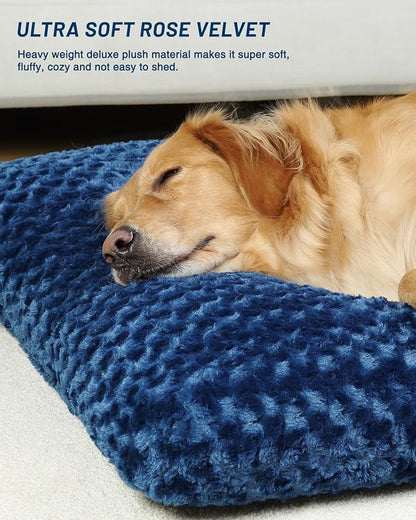 KSIIA Washable Dog Bed Comfy Dog Crate Pad Deluxe Plush Pet Bed Non-Slip Kennel Pad for Large Dogs, 41" x 27", Blue