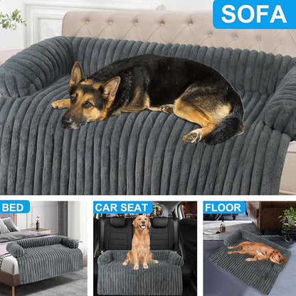 Wn's Day Luxurious Dog Couch Bed, Washable Calming Dog Couch Cover, Removable Couch Protector for Dogs, Waterproof Sofa Bed, Pet Bed Mats for Couch, Pet Couch Covers for Sofa(Grey, L)