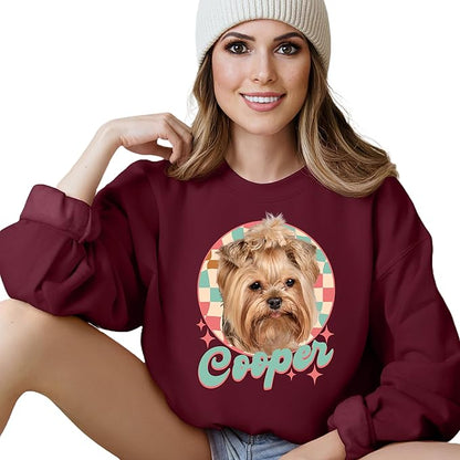 Custom Dog Mom Shirt for Women Pet Ears Sweatshirt with Name Unique Puppy Line Art Cute Dad Hoodie for DogDad Owner Lover