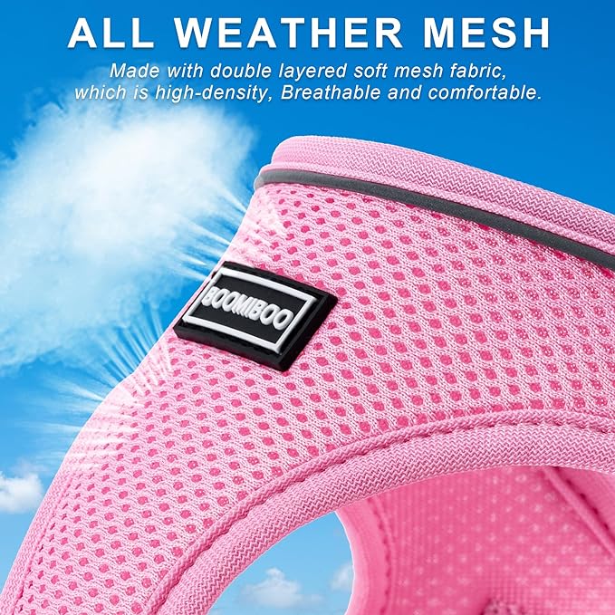 BOOMIBOO Dog Harness with Leash Set, No Pull Adjustable Reflective Step-in Puppy Pet Vest Harnesses for Small Medium Large Dogs and Cats,Pink XS