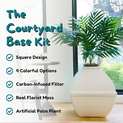 Good Pet Stuff Hidden Litter Box Planter, Decorative Cat Litter Enclosure with Carbon Filter, Artificial Plant, Easy Clean, Indoor Design, Courtyard Square Style, Base Kit, White Birch