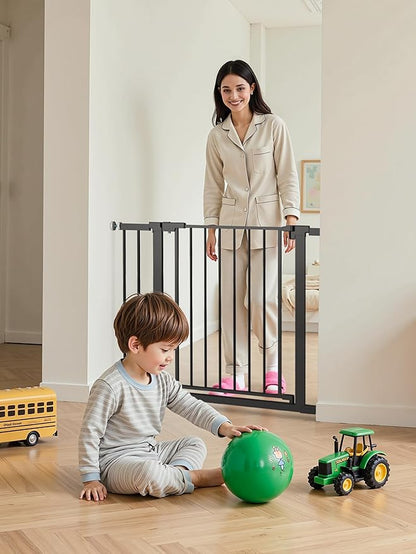 29.5-40.5" Baby Gate for Stairs, Dog Gate for Doorways, Walk Thru Auto Close Metal Baby Safety Gate for The House, Stairs and Doorways, Child Gate Pressure Mounted, Pet Gate for Dog Indoor - Black