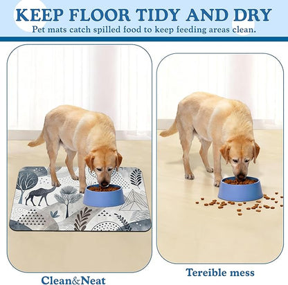 Watercolor Desert Camel Pet Feeding Mat for Floors–Christmas Stocking Absorbent Quick Dry Dog Cat Bowl Mat for Food and Water, Non Slip Waterproof Base, Mess-Free Feeding Accessories 16"x24"