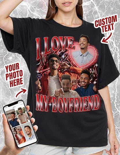 Custom Bootleg Rap Shirt with Photo Text, Vintage Custom Picture Shirt for Girlfriend, Boyfriend, Dad, Mom, Pet Lover Friend