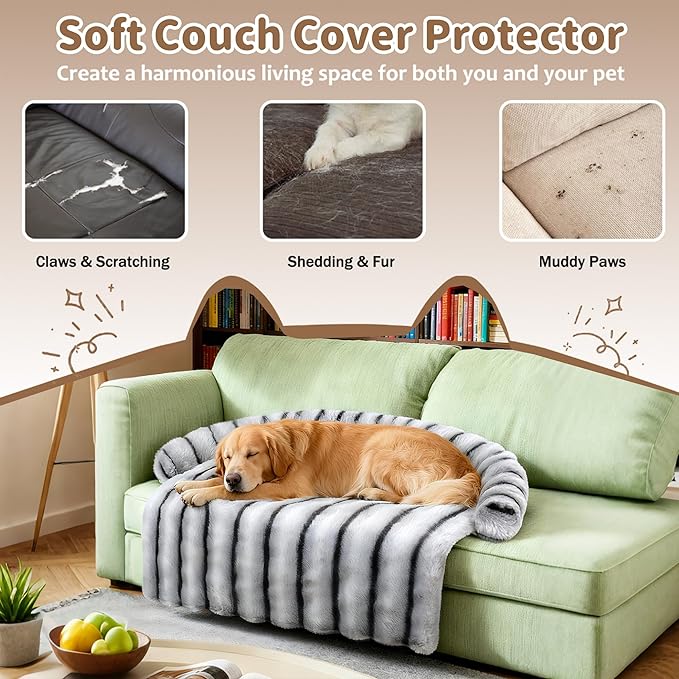 Large Dog Couch Bed, Fluffy Washable Couch Protector for Dogs with Removable Cover, Non-Slip Dog Sofa Bed, 35x31 Inch, Grey