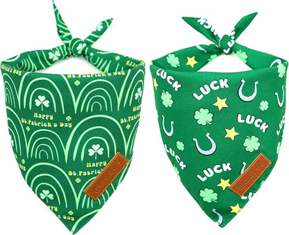 Realeaf St. Patrick's Day Dog Bandanas 2 Pack, Reversible Green Dog Scarf for Boy and Girl, Premium Durable Fabric, Holiday Bandana for Large and Extra Large Dogs Pets (X-Large)