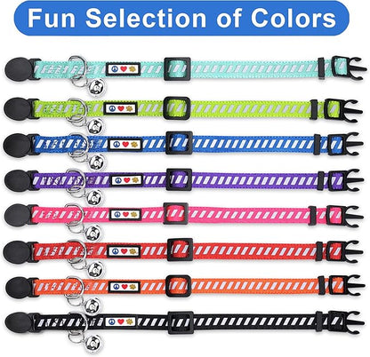 Pawtitas Personalized Black Reflective Cat Collar – Adjustable Custom Collar with Safety Buckle, Removable Bell, and Engraved Name & Phone Number for Kittens and Adult Cats