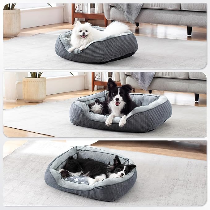 SIWA MARY Dog Beds for Small Medium Large Dogs & Cats. Washable Pet Bed, Orthopedic Dog Sofa Bed, Soft Calming Sleeping Warming Puppy Bed (Star-Grey, Medium-(25’’x 21’’x 8’’))
