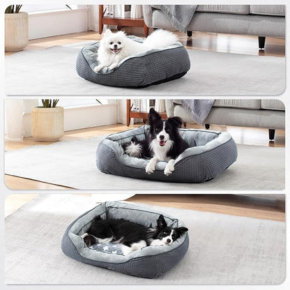 SIWA MARY Dog Beds for Small Medium Large Dogs & Cats. Washable Pet Bed, Orthopedic Dog Sofa Bed, Soft Calming Sleeping Warming Puppy Bed (Star-Grey, Medium-(25’’x 21’’x 8’’))
