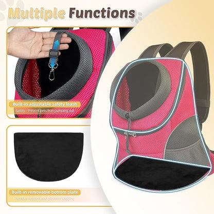 WOYYHO Pet Dog Carrier Backpack Small Dog Front Backpack Ventilated Dog Carrier Back Pack with Storage Pockets, Adjustable Straps & Safety Belt for Travel Hiking Outdoor (Size L: 10-14 lbs, Rose)