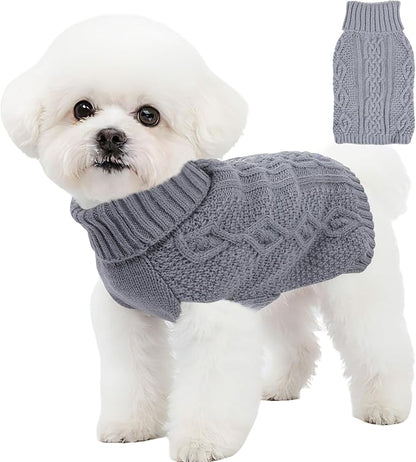 Dog Sweaters Small Dog Clothes Winter Turtleneck Puppy Sweater Warm Pet Cat Sweater Doggy Pullover Outfit with Twisted Design XS~XL(Grey, X-Large)