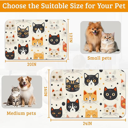 Cats Dog Cat Food Mat,Absorbent Waterproof Placemat for Food and Water Non Slip Rubber Backing Durable Feeding Pad for Clean Floors 16" x 24"