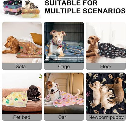 Dono 1 Pack 6 Blankets for Dogs, Soft Fluffy Paw Print Pattern Fleece Pet Blanket Warm Sleep Mat Cute Print Design Puppy Kitten Blanket Doggy Mat for Dog Cat Kitten Doggy