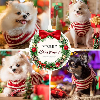 Dog Christmas Sweater Xmas Pet Clothes Cute Striped Santa Claus Costume Holiday Puppy Cat Jumpers Outfits New Year Gifts for Small Medium Large Dogs (XXS, Red White Stripe Santa Claus)