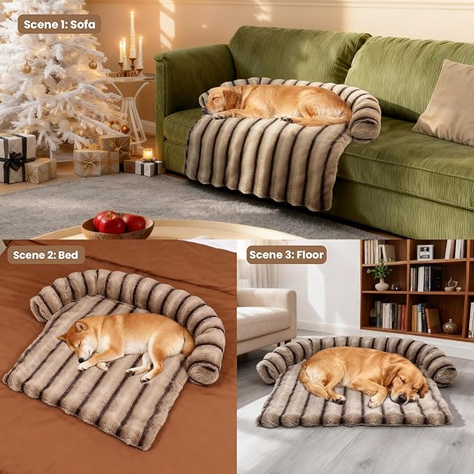 Large Dog Couch Bed, Fluffy Washable Couch Protector for Dogs with Removable Cover, Non-Slip Dog Sofa Bed, 35x31 Inch, Brown