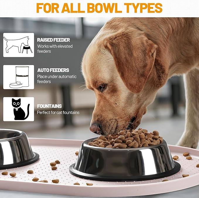 Hubulk 100% Waterproof Silicone Pet Feeding Mat with Raised Edge for Food and Water, Dog Bowl Mats, Cat Bowls Placemat with High Lip Protects Floor for Cats and Dogs (White Sand, 19" L x 12" W)
