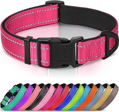 Joytale Reflective Dog Collar,Soft Neoprene Padded Breathable Nylon Pet Collar Adjustable for Medium Dogs,Hotpink,M