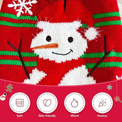 Dog Christmas Sweater Cute Snowman Puppy Cat Costume Boy Girls Xmas Holiday Pet Clothes New Year Outfits Gifts for Small Medium Large Dogs (M, Red Green Stripe Snowman)