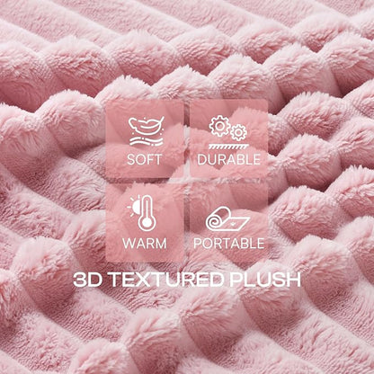 LINENLUX 1 Pack 3 Soft Fleece Dog Blanket for Pet Washable Warm Cat Puppy Fluffy Calming Flannel Beige/Pink/Grey Large