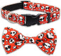 Halloween Dog Collar, Holiday Adjustable Ghost Skull Collar with Bow Tie Metal D-Ring & Secure Buckle Soft Nylon for Small Medium Pets Puppies